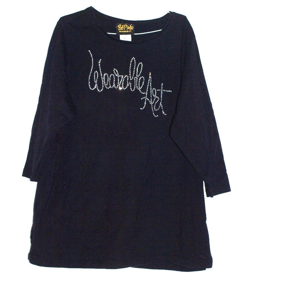 Bob Mackie Wearable Art  Women's Black Top With Rhinestone Decoration  Size 1X